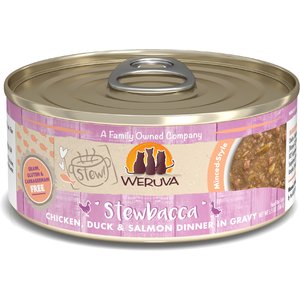 Weruva Classic Cat Stewbacca Chicken, Duck & Salmon in Gravy Stew Canned Cat Food, 5.5-oz can, case of 8
