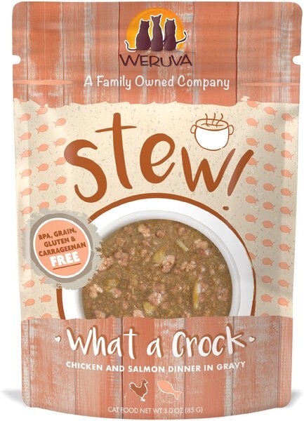 Weruva Classic Cat What a Crock Chicken & Salmon in Gravy Stew Cat Food Pouches, 3-oz pouch, 12 count slide 1 of 9