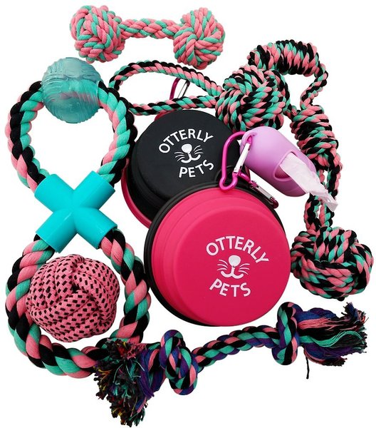 Otterly Pets Assorted Pink Boutique Rope Dog Toys, Bowls & Poop Bag Dispenser, 9 count slide 1 of 6