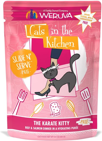Weruva Cats in the Kitchen The Karate Kitty with Beef & Salmon Grain-Free Cat Food Pouches, 3-oz pouch, case of 12 slide 1 of 7