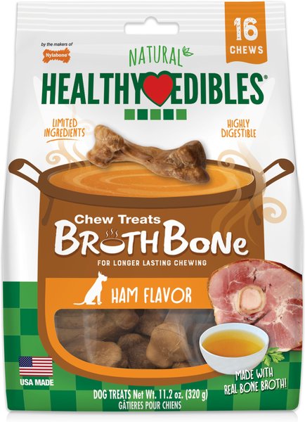 Nylabone Healthy Edibles Broth Bone Ham Flavor Small Chew Dog Treats, 16 count slide 1 of 10