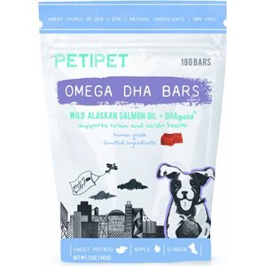 PETIPET Omega DHA Bars Alaskan Salmon Oil Dog Supplement, 180 count