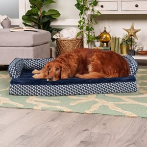 FurHaven Comfy Couch Memory Top Cat & Dog Bed w/Removable Cover, Diamond Blue, Jumbo