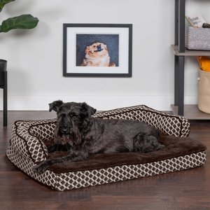 FurHaven Comfy Couch Cooling Gel Cat & Dog Bed w/Removable Cover, Diamond Brown, Medium