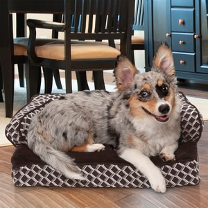 FurHaven Comfy Couch Cooling Gel Cat & Dog Bed w/Removable Cover, Diamond Brown, Small