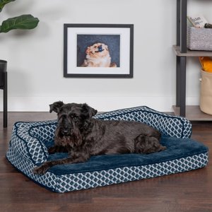 FurHaven Comfy Couch Cooling Gel Cat & Dog Bed w/Removable Cover, Diamond Blue, Medium