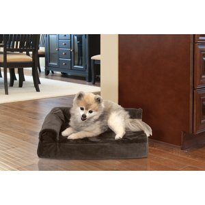 FurHaven Plush Deluxe Chaise Cooling Gel Cat & Dog Bed w/Removable Cover, Sable Brown, Small