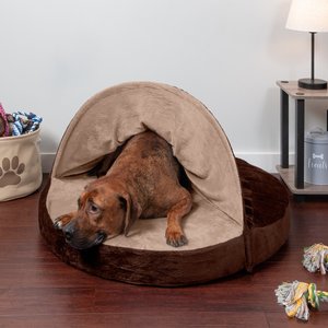 FurHaven Microvelvet Snuggery Memory Top Cat & Dog Bed w/Removable Cover, Espresso, 35-in