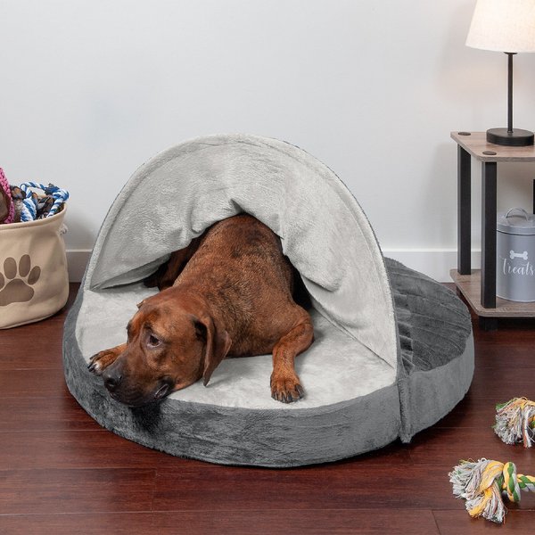 FurHaven Microvelvet Snuggery Memory Top Cat & Dog Bed w/Removable Cover, Gray, 35-in slide 1 of 9