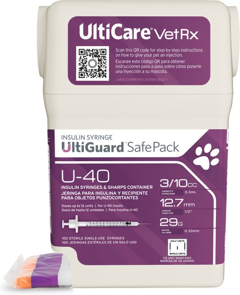 UltiCare UltiGuard Safe Pack Insulin Syringes U-40 29 G x 0.5-in 1/2 Unit Markings, 0.3-cc, 100 count slide 1 of 9