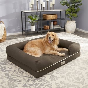 PetFusion Ultimate Lounge Memory Foam Bolster Cat & Dog Bed w/Removable Cover, Brown, X-Large