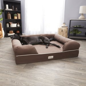PetFusion Ultimate Lounge Memory Foam Bolster Cat & Dog Bed w/Removable Cover, Brown, Jumbo
