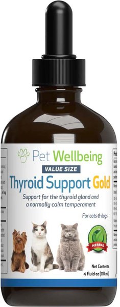 Pet Wellbeing Thyroid Support Gold Bacon Flavored Liquid Hormone Supplement for Dogs & Cats, 4-oz bottle slide 1 of 4
