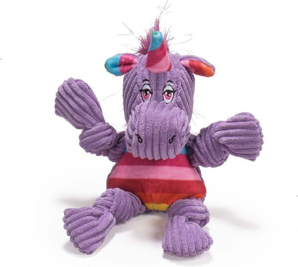 HuggleHounds Rainbow Durable Plush Corduroy Knotties Squeaky Dog Toy, Unicorn, Small slide 1 of 9
