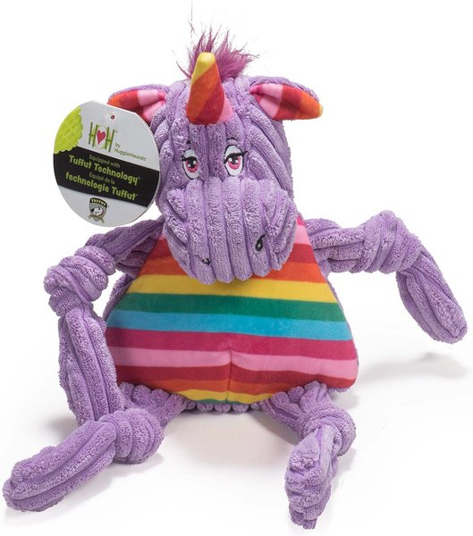 HuggleHounds Rainbow Durable Plush Corduroy Knotties Squeaky Dog Toy, Unicorn, Large slide 1 of 10