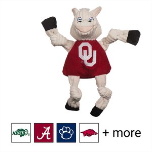 HuggleHounds College Mascot Plush Corduroy Knottie Squeaky Plush Dog Toy, University of Oklahoma, Small 