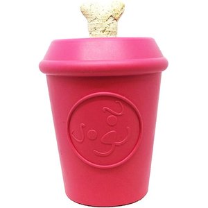 MuttsKickButt Coffee Cup Treat Dispensing Tough Dog Chew Toy, Pink, Large