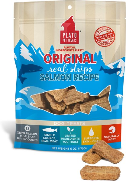 Plato Original Real Strips Salmon Recipe Dog Treats, 3-oz bag slide 1 of 4
