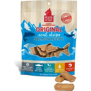 Plato Original Real Strips Salmon Recipe Dog Treats, 3-oz bag