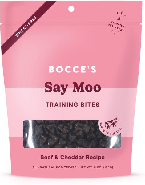 Bocce's Bakery Say Moo Beef & Cheddar Training Bites Dog Treats, 6-oz bag slide 1 of 2