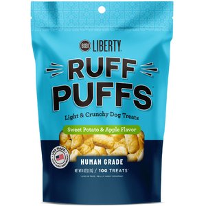 BIXBI Liberty Ruff Puffs Chicken-Free Sweet Potato & Apple Flavor Dog Treats, 4-oz bag