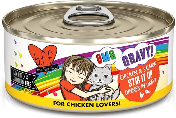 BFF OMG Stir It Up! Chicken & Salmon in Gravy Wet Canned Cat Food, 5.5-oz can, case of 8 slide 1 of 10