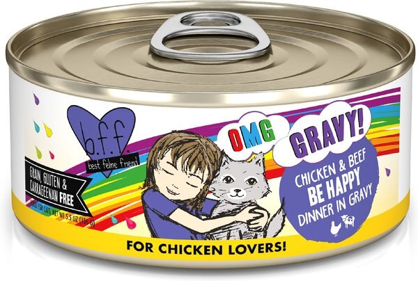 BFF OMG Be Happy! Chicken & Beef in Gravy Wet Canned Cat Food, 5.5-oz can, case of 8 slide 1 of 10