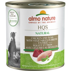 Almo Nature HQS Natural Chicken & Tuna with Vegetables Canned Dog Food, 9.87-oz can, case of 12