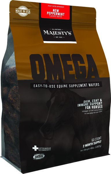 Majesty's Omega Skin, Coat & Immune Support Peppermint Flavor Wafers Horse Supplement, 60 count slide 1 of 1