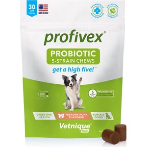 Vetnique Labs Profivex Probiotics 5-Strain Pork Pet Digestive Health Probiotic, Prebiotic & Fiber Soft Chew Dog Supplement,, 30 count