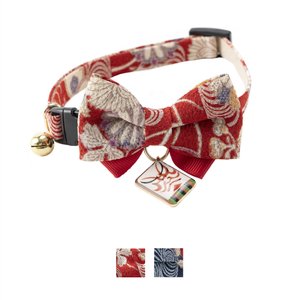 Necoichi Kabuki Charm Bow Tie Cotton Breakaway Cat Collar with Bell, Red, 8.2 to 13.7-in neck, 2/5-in wide