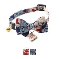 Necoichi Kabuki Charm Bow Tie Cotton Breakaway Cat Collar with Bell, Navy, 8.2 to 13.7-in neck, 2/5-in wide