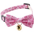 Necoichi Kiku Ribbon Bow Tie Cotton Breakaway Cat Collar with Bell, Pink, 8.2 to 13.7-in neck, 2/5-in wide