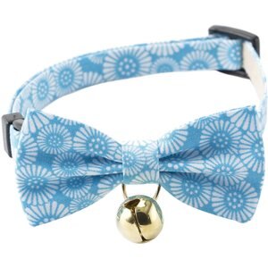 Necoichi Kiku Ribbon Bow Tie Cotton Breakaway Cat Collar with Bell, Baby Blue, 8.2 to 13.7-in neck, 2/5-in wide