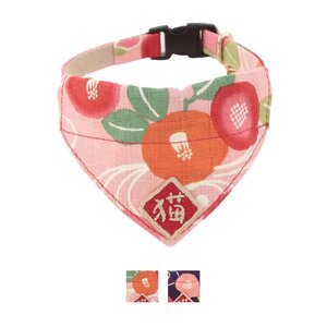 Necoichi Kimono Bandana Cotton Breakaway Cat Collar with Bell, Pink, 8.2 to 13.7-in neck, 2/5-in wide