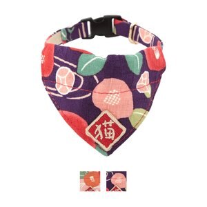 Necoichi Kimono Bandana Cotton Breakaway Cat Collar with Bell, Purple, 8.2 to 13.7-in neck, 2/5-in wide