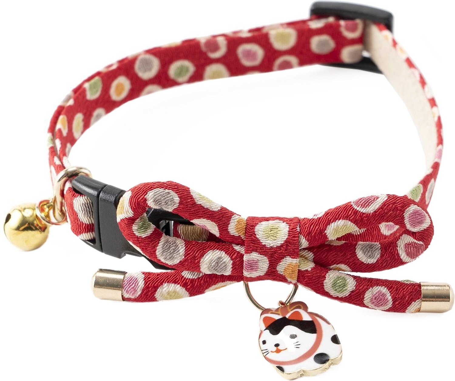 NECOICHI ZEN Hariko Charm Cotton Breakaway Cat Collar with Bell, Red, 8 ...