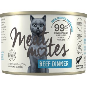 Meat Mates Beef Dinner Grain-Free Canned Wet Cat Food, 6-oz, case of 24