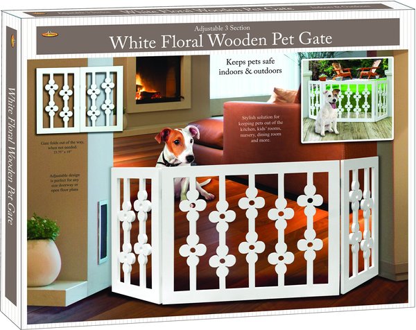 Etna Flower Cut Out Design Adjustable Wooden Pet Gate, White slide 1 of 3
