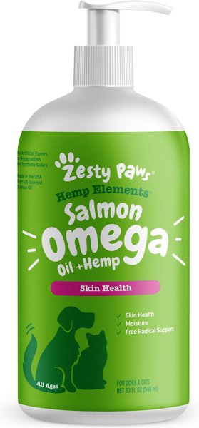 Zesty Paws Hemp Elements Salmon Oil Liquid Skin & Coat Supplement for Dogs & Cats, 32-oz bottle slide 1 of 7