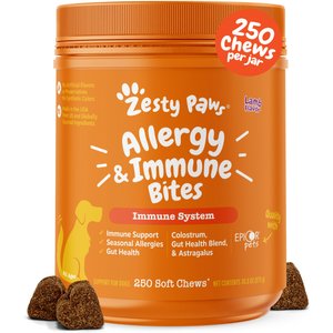 Zesty Paws Aller-Immune Bites Lamb Flavored Soft Chews Allergy & Immune Supplement for Dogs, 250 count