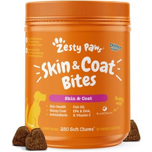 Zesty Paws Omega Bites Chicken Flavored Soft Chews Skin & Coat Supplement for Dogs, 250 count