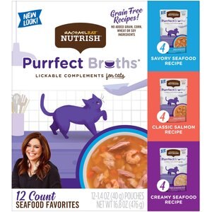 Rachael Ray Nutrish Purrfect Broths Seafood Cat Food Pouches Variety Pack, 1.4-oz, case of 24