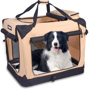 Jespet 3-Door Collapsible Soft-Sided Dog Crate, Beige, 36 inch