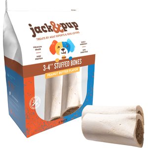 Jack & Pup Peanut Butter Stuffed Bone Dog Treat, 2 count, 3-4-in