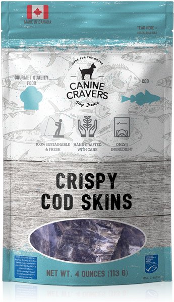 Canine Cravers Crispy Cod Skins Dehydrated Dog Treats, 4-oz pouch slide 1 of 6