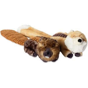 Bone Dry Beaver & Fox Squeaky Plush Dog Toys, 2 count