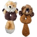 Bone Dry Beaver & Fox Squeaky Plush Ring Dog Toys, 2 count
