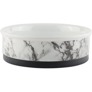 Bone Dry Non-Skid White Marble Ceramic Dog & Cat Bowl Set, 1.5-cup, 2 count