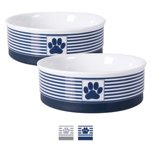 Bone Dry Striped Non-Skid Ceramic Dog & Cat Bowl Set, 3-cup, 2 count